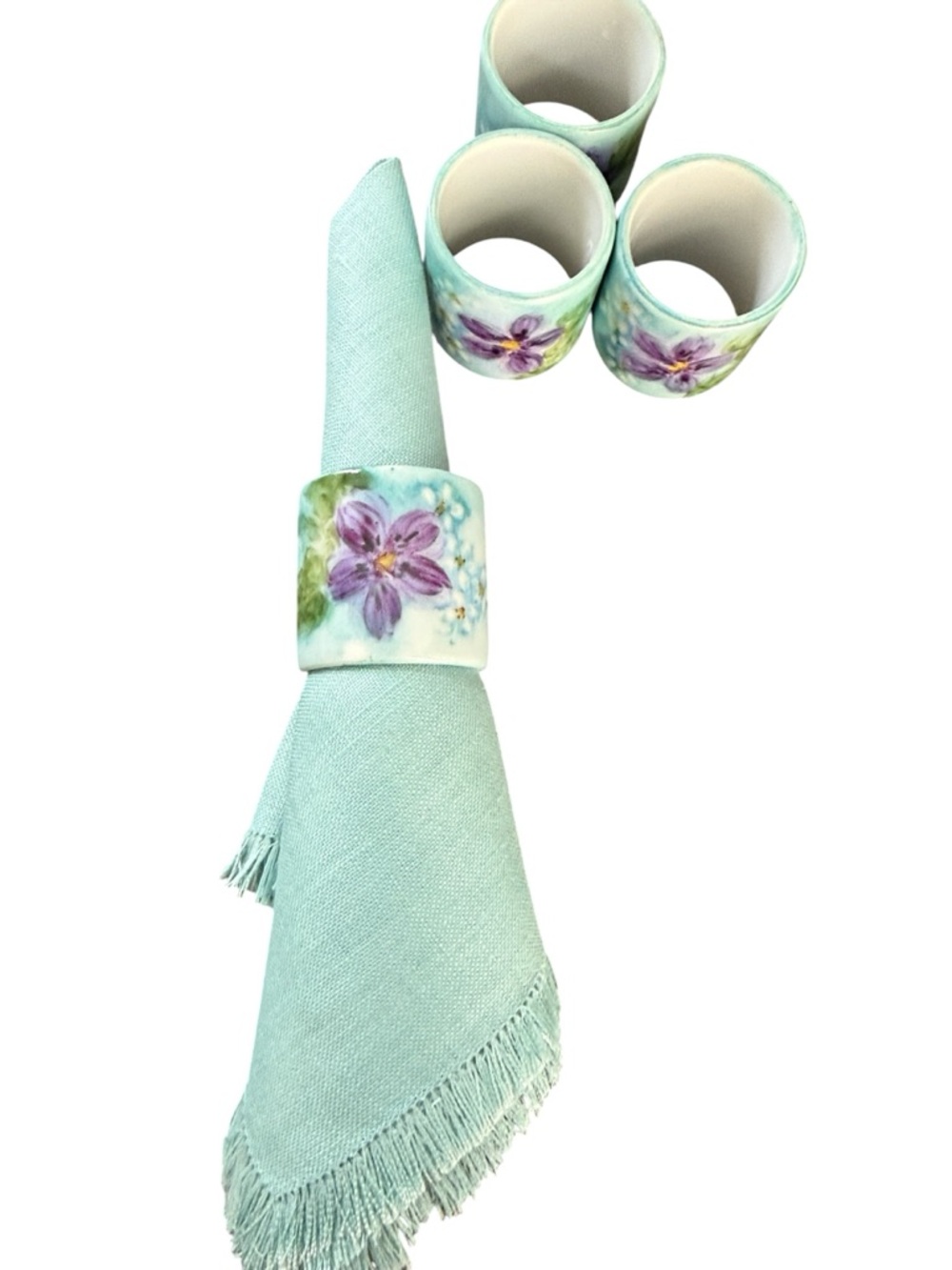Vintage Hand Painted Floral Ceramic Napkin Rings Set of 4